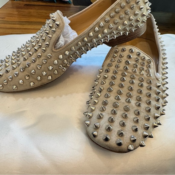 Christian Louboutin Shoes - Christian Louboutin Dandelion Beige Suede Studded Loafers size 37.5